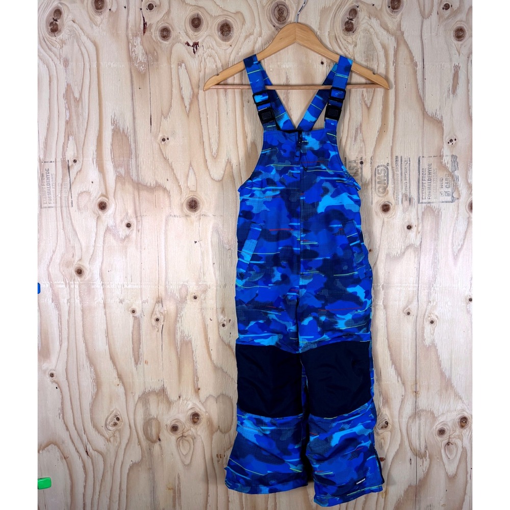 Lands End Snow Bibs Kids Sz 6 Blue Camo Iron Knee Insulated Overalls Snow
